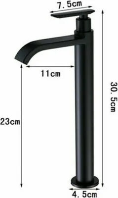 Produktbild von Schwarz Einhebel Kaltwasser Wasserhahn Edelstahl Bad Waschtischarmatur 30cm Hoch Rund
