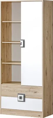 Produktbild von Furniture24 Regal - Schrank Nico 04, Standregal, Bücheregal Mit 2 Schubkasten Und 1 Tür Hell Eiche/Weiß/Grau