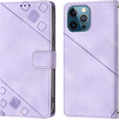 Produktbild von Hülle für iPhone 12 Pro Max Prägung Flip Leder Brieftasche Schutzhülle mit Ständer Lila