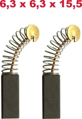 Two carbon brushes with springs and brass caps, displayed against a white background.