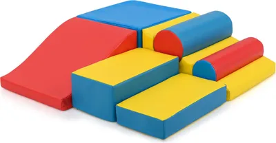 Produktbild von GOPLUS 7er-Set Schaumstoffbausteine, Softbausteine mit weichem Bezug & hochdichter Schaumstoffpolsterung, Lernspielzeug für Kinder zum Klettern, Toben