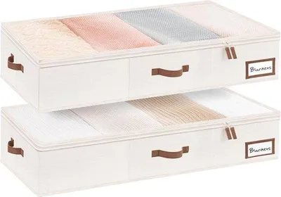 Obrázok produktu pre Úložný box pod posteľ - Robustný organizér na posteľnú bielizeň - 2 kusy - slonovinovo biela