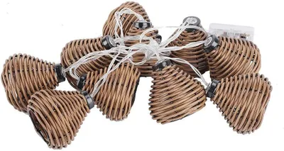 Productafbeelding van Rotan lampen lichtslingers LED ballen - Set van 10 - Kerstverlichting met Kleine Nylon Bandjes voor Huisdecoratie
