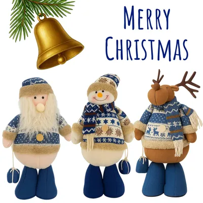 Produktbild von Weihnachtsfiguren 3er Set Plüsch Fensterdeko Weihnachten Dekofigur Figuren Blau