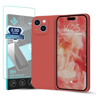 Produktbild von Hülle für Apple iPhone 15 mit 9H Displayglas Displayschutz Case Cover Bumper Smartphone Softgrip Schutzhülle Farbe: Rot