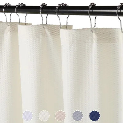 Image de Rideau de douche 180x180 cm Rideau de bain anti-moisissure et imperméable en tissu motif décoratif gaufré, crème