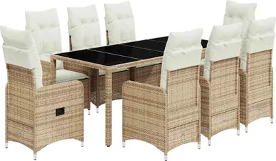 Imagen del producto de vidaXL Juego de jardín de 9 piezas estilo bistró con cojines, color beige, tejido tipo ratán