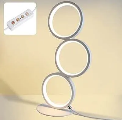 Produktbild von ZMH LED Tischlampe Dimmbar Modern Nachttischlampe Weiß Schreibtischlampe in Ringform aus Aluminium, 12W Deko Nachtlampe mit 2.9M Kabel und EU-Stecker für Schlafzimmer Wohnzimmer Arbeitszimmer Büro