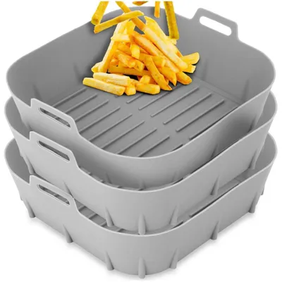 Image de Vilde | Insert pour friteuse à air chaud - Gris - 22x22 cm - 3 pièces - Carré - Silicone - Réutilisable