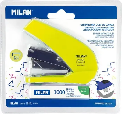 Obrázok produktu pre Milan 191071Y, 20 listy, Kovová, Žltá, Štandardná skoba, 24/6, 26/6, Kov, Plast, 70 svoriek