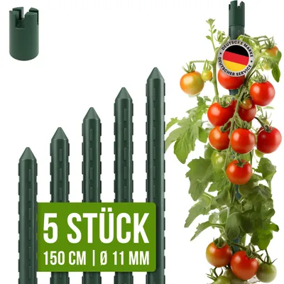 Produktbild von TTL GARDEN Rankstäbe 5er Set 150cm 11mm Pflanzenstütze grün Stahl