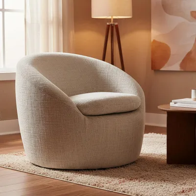 Produktbild von riess-ambiente Drehbarer Design Sessel ALPINE beige Strukturstoff 360° mit Armlehnen Lesesessel Relaxsessel