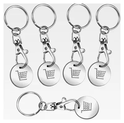 Produktbild von Einkaufswagenlöser, 5 Stück Schlüsselanhänger aus Metall, Entriegler für Einkaufswagen mit Karabinerhaken, Unisex Geschenke zu Geburtstagen und Erntedankfest