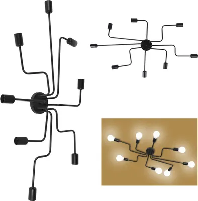 Image de Plafonnier industriel moderne noir pour 8 lampes E27 110-240V