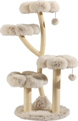Immagine prodotto di Fudajo Albero tiragraffi di design 59 x 59 x 123 cm, tiragraffi per gatti con peluche e sisal, albero per arrampicarsi per gatti, albero per gatti con palline da gioco