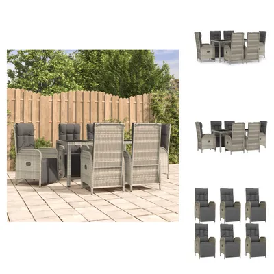 Image de vidaXL Ensemble de jardin 7 pièces avec coussins Gris Poly rotin - Ensemble de meubles de jardin