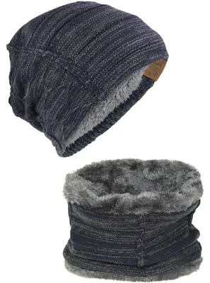 Produktbild von Harrys-Collection Uni Beanie Set Mütze Loop Schal Strickmütze, marine