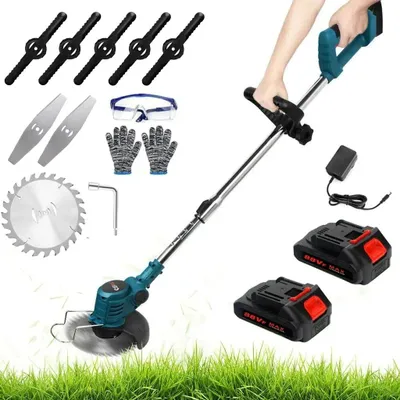 Produktbild von Akku-Rasentrimmer,21V Akku und Ladegerät,Cordless Weed Wacker,90° Trimmwinkel,Teleskop-Stiel & Zusatzhandgriff,Mit Rädern schiebbar