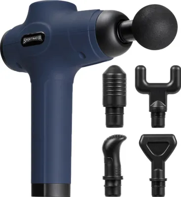 Produktbild von SPORTINATOR Massagepistole Set, 6 Aufsätze, kabellos, 30 Geschwindigkeiten, LCD-Touchscreen, Akku 1-2 Std, inkl. Tragetasche & Ladekabel blau |STR-107