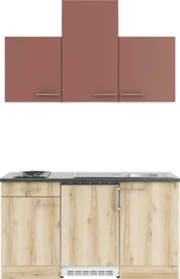 Produktbild von Optifit Singleküche mit Geräten Bari407/Livorno290 150 cm rostrot wildeiche matt strukturiert zerlegt Variante reversibel KPBL 1501-9+
