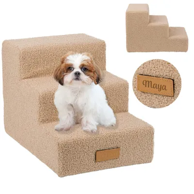 Produktbild von Hundetreppe 3 Stufen personalisiert mit Namen, Haustiertreppe für Hunde und Katzen, Einstiegshilfe für ältere und kranke Tiere, Hunderampe