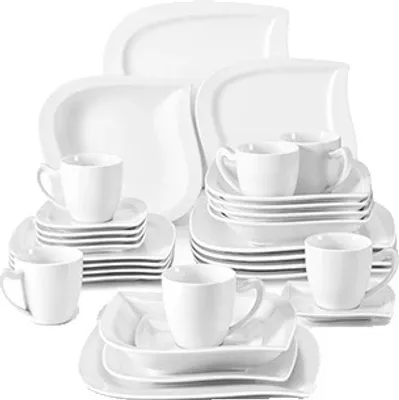 Obrázek produktu pro MALACASA sada nádobí, 30/60 kusů, ekologický porcelán, BÍLÁ 30 KUSŮ