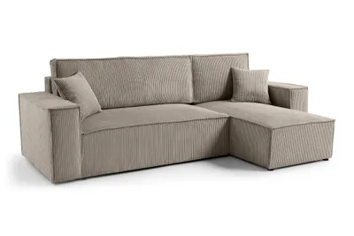 Produktbild von CELTIC 245x150 –Cord Ecksofa, Schlafsofa mit Bettkasten, Skandinavisch/Boho Design, Universell, POSO 02 - Cappuccino