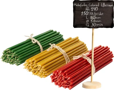 Obrázek produktu pro 150 ks. Sada různobarevných voskových svíček 16 cm : červené , zelené , žluté  voskové svíčky