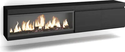 Immagine prodotto di COZY Mobile TV Soggiorno, 208x35x45cm, Per TV fino a 80, Camino elettrico XXL, da appendere, Nero