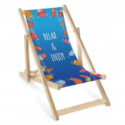 Obrázok produktu pre Detské skládacie drevené ležadlo „Relax & Enjoy“ – detské záhradné ležadlo s ekologickým potlačou