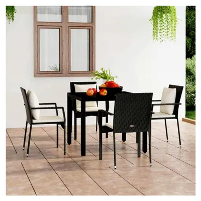 Produktbild von Gartenstühle mit Kissen, 4 Stück, Poly Rattan, Schwarz