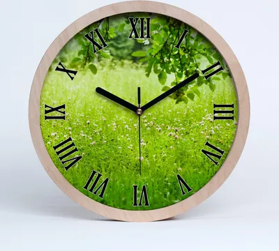 Produktbild von Holzuhr 30fi cm wanduhr - schwarze Spitzen - grüne Wiese