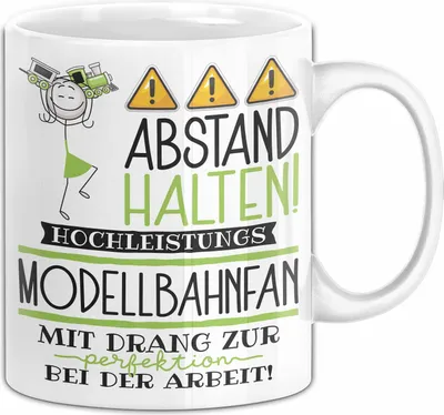 Produktbild von Modellbahnfan Tasse Geschenk Lustig Abstand Halten Hochleistungs-Modellbahnfan Mit Drang Zur Perfektion Bei Der Arbeit (Weiß)