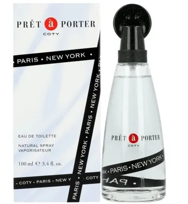 A product shot of a perfume bottle and its packaging.