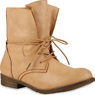 A single tan boot is shown against a white background.