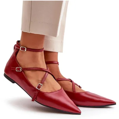 Produktbild von Damen Ballerinas Mit Spitzennasen Und Verflochtenen Riemen Bordeaux Violra 37