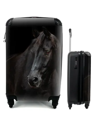 Produktbild von MuchoWow® Koffer Handgepäck Trolley Rollkoffer Kleine Reisekoffer mit 4 Rollen - Pferd - Leicht - Schwarz - Cabin Size < 55x40x23 cm & 55x40x20 cm - Kinderkoffer - Kabinenkoffer - Boardgepäck - Reise-Box - Reisekoffer - Reisegepäck - Koffer mit Bild - Trolley für Kinder