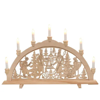 Produktbild von Holz Schwibbogen Lichterbogen 230V inkl. 6 Ersatzglühbirnen - Bergleute #2