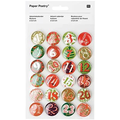 Produktbild von Adventskalender Buttons - 25mm 24 Stück Grün/Rot