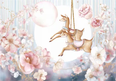 Produktbild von Fototapete Kinderzimmer Mädchen Blumen Hirsche - 350x250 cm - inklusive kleister - Vlies Tapete Kinder - Vliestapete Modern Wandtapete - Kindertapete
