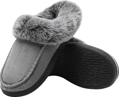 Produktbild von Damen Hausschuhe Mokassin Plüsch Winter Warme Slippers Pantoffeln Innen&Außen Rutschfest