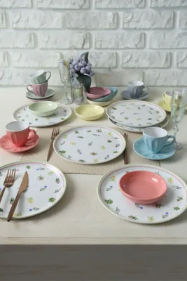 Produktbild von Keramika Geschirrset  - Spring Flowers - 24 teilig - 6 Personen - Steingut