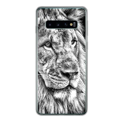 Produktbild von MuchoWow® Handyhülle Schutzhülle Hülle für Samsung Galaxy S10 Porträt - Löwe - Schwarz und weiß Silikon Softcase Handy Hülle - Handytasche