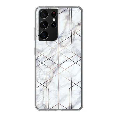 Produktbild von MuchoWow® Handyhülle Schutzhülle Hülle für Samsung Galaxy S21 Ultra Marmor - Gold - Weiß Silikon Softcase Handy Hülle - Mobiltelefon