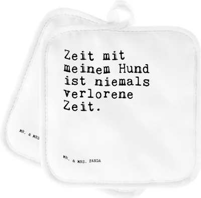 Produktbild von Mr. & Mrs. Panda Topflappen Zeit mit meinem Hund... - Weiß - Geschenk, Kochlappen, Sprüche, topfhalter, Hund, Liebe, Set, Spruch, Topflappenset, Herz, Frauchen, Haus