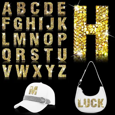 26 Strass-Buchstaben-Patches A-Z, Gold, 6x5 cm, aufbügelbar