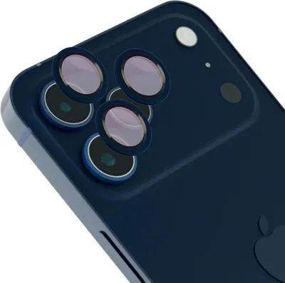 Produktbild von Glas für die Kamera mit Applikator für iPhone 17 Pro / 17 Pro Max, Bizon Glass Snap Lens, 1 Set, Dunkelblauer Rahmen