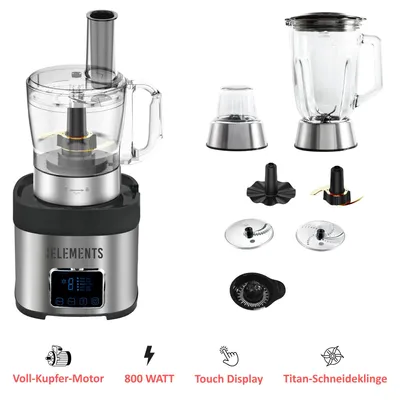 Produktbild von KB ELEMENTS Küchenmaschine, Multifunktional, 800 Watt Voll Kupfermotor, Titan- Schneideklinge 1,5 Liter Schüßel, Full Touch Display, Edelstahl