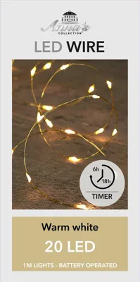 Productafbeelding van Led Wire 6/18H Timer Goud Draad 20L/1M Led Warm Wit - 10Cm Aanloopsnoer 2X Aa/Ip20 kerstverlichting Anna's Collection