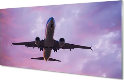 Produktbild von Glasbilder 140x70 Wandkunst Wolken, Himmel, Flugzeug